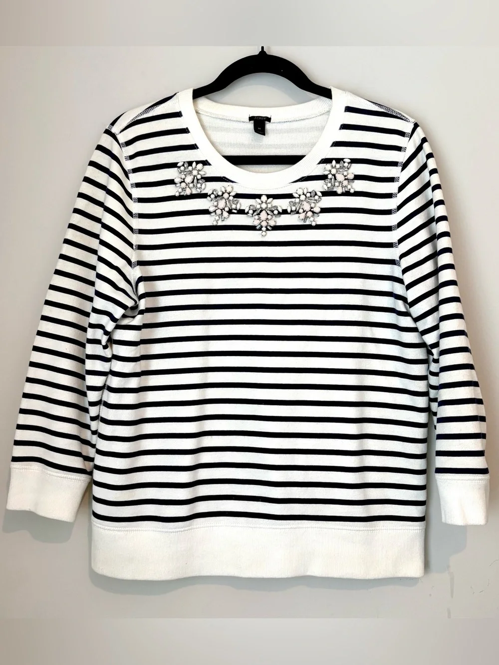 J.Crew Stripe Jewel Nautical Preppy Summer Sweatshirt Embellishment Medium